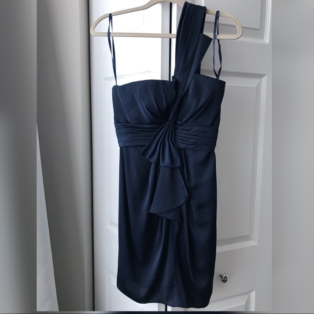 BCBG Navy One shoulder Cocktail Dress